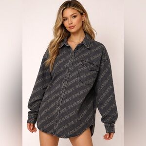 Unisex ,Large Vintage Denim Playboy Jacket ,Charcoal